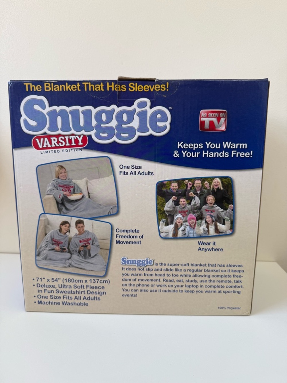 Snuggie Varsity Grey Sleeve Blanket Boxed - Picture 3 of 6